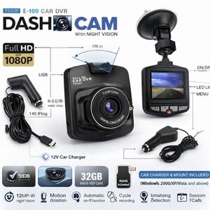 FEGEAR E-109 DashCam with Night Vision - Black
